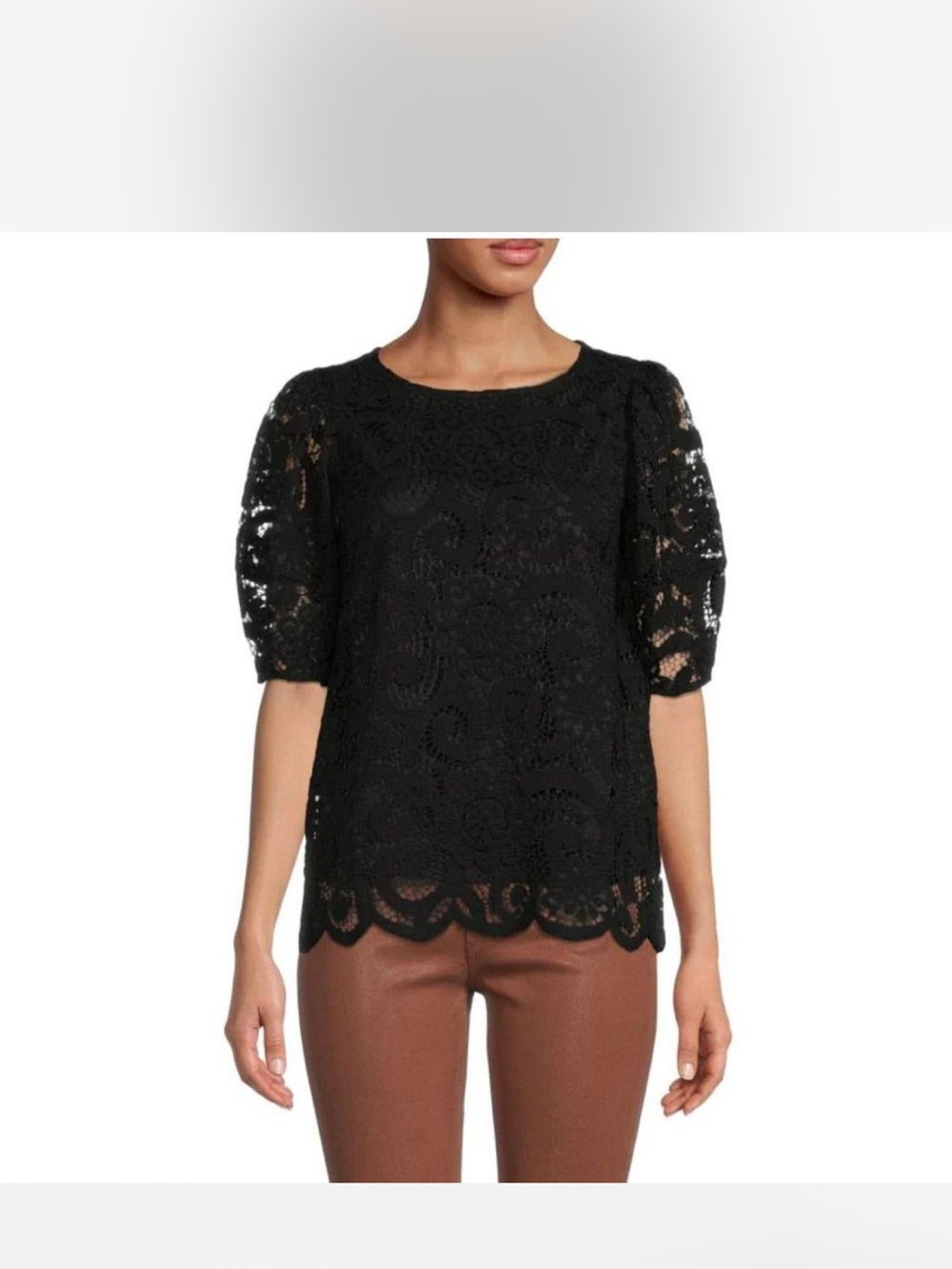 Nanette Lepore Black Lace Short Sleeve Blouse